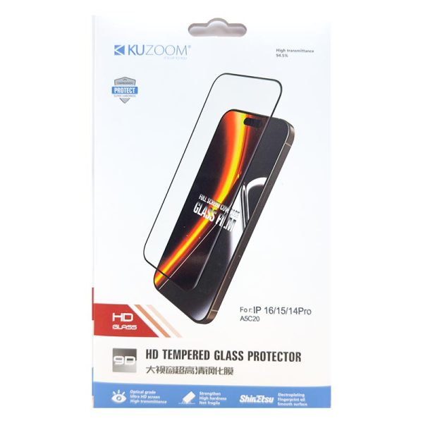 محافظ صفحه نمایش توری دار اقتصادی KuZoom مدل HD GLASS مناسب برای آیفون iPhone 16/15/14Pro